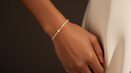 A hand model wearing a minimal gold bracelet - Generative AI