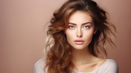 Naklejka premium Portrait beautiful perfect woman with beautiful. and perfect skin, cosmetics, skincare, makeup, wellness concept with empty copy space for text background color studio