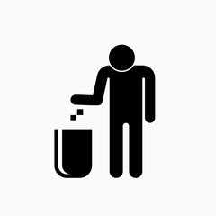 Keep Clean Icon. People Symbol Throwing Rubbish to Basket - Vector Logo Template.