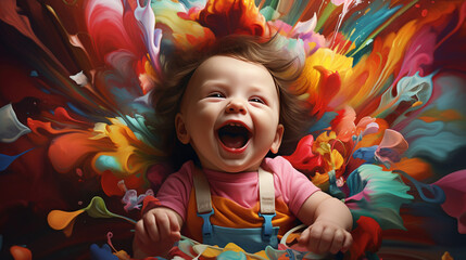 coloured baby laughing with one tooth visible. Epic composition. - Generative AI