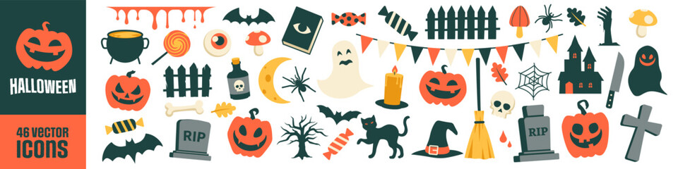 Halloween icon set. Cartoon style.