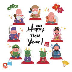 手書き文字と七福神のお正月素材