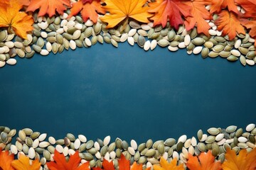 colorful background with pumpkin seeds forming a border