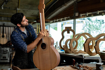 Guitar Luthier Aligns Guitar Neck on Body with Precision Ruler