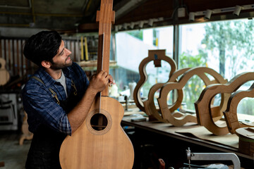Guitar Luthier Aligns Guitar Neck on Body with Precision Ruler