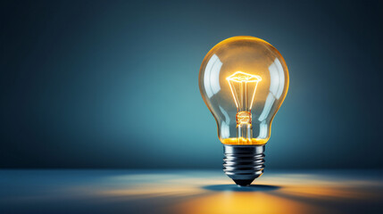 Light bulb over Blue background in vision and idea conceptual image, copy space - Generative AI