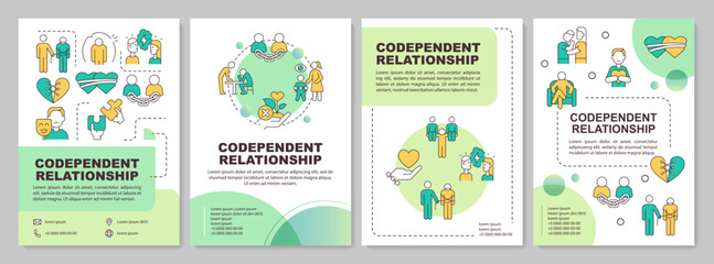 Green codependent relationship brochure template, leaflet design with thin linear icons, 4 vector layouts. - obrazy, fototapety, plakaty