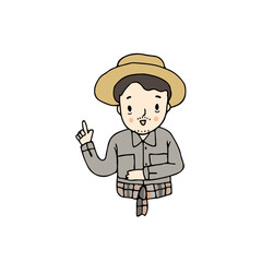 Senior farmer explaining, hand drawn style vector