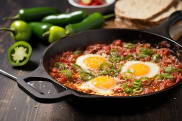 spicy shakshuka with jalapenos and chili flakes