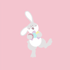 happy easter festival with animal pet bunny rabbit and egg, pastel color, flat vector illustration cartoon character