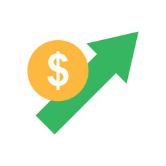 coin money dollar cash value rise with green arrow pointing up represent financial profit economic growth outline
