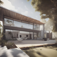 modern house in the snow