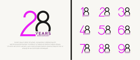 set of anniversary logo purple and black color on white background for celebration moment