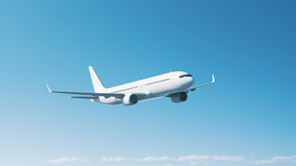 Fototapeta na wymiar White airliner plane in flight. side shot - Generative AI