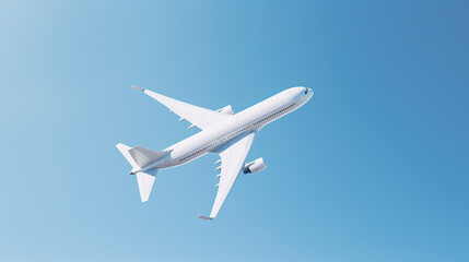 Fototapeta na wymiar White airliner plane in flight. right-up flight. shot from above - Generative AI