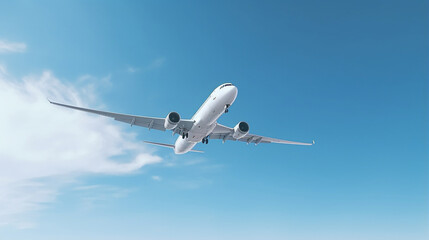 Fototapeta na wymiar White airliner plane in flight. right-up flight - Generative AI