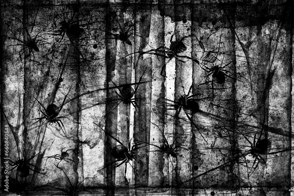 Canvas Prints spiders in web on black grunge background. cobweb frame. halloween party. texture of spider web. hal