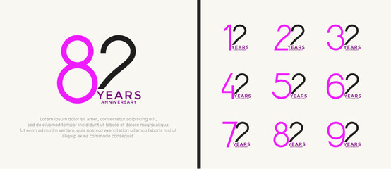 set of anniversary logo purple and black color on white background for celebration moment