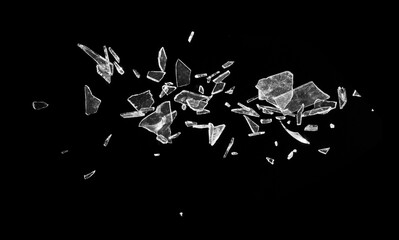 Broken glass on the black background. Isolated realistic cracked glass effect	