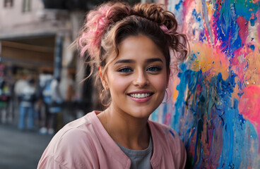 Fototapeta premium Beautiful smiling female painter