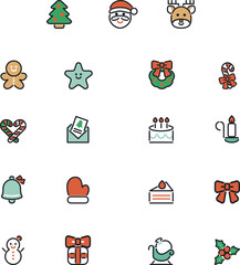 クリスマス　アイコン　ピクトグラム　あしらい　絵文字　シンプル　線　かわいい　ミニイラスト素材セット