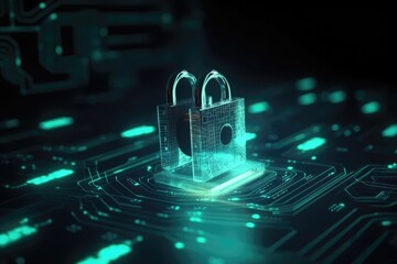 Technology blockchain and padlock concept protection cyber security background . Beautiful background image, Futuristic 3D