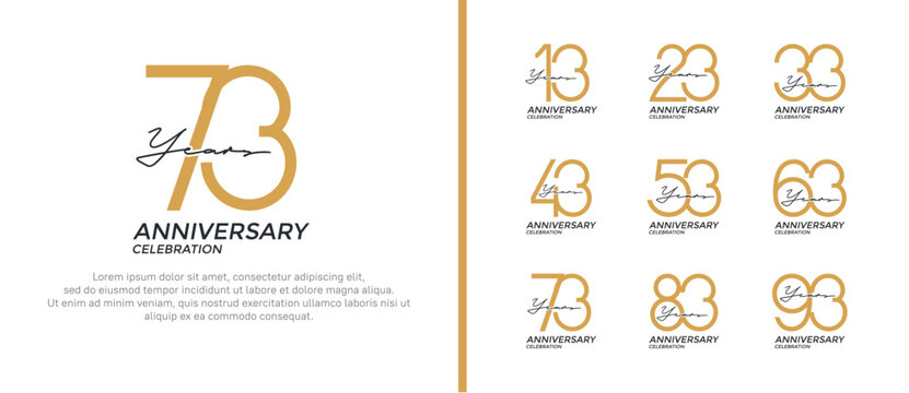 set of anniversary logo flat gold and black color on white background for celebration moment