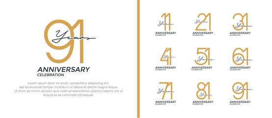 set of anniversary logo flat gold and black color on white background for celebration moment