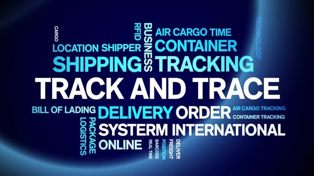 Track And Trace animated tag word cloud;text design animation kinetic typography seamless loop.