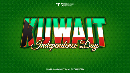 kuwait editable text effect with kuwait flag pattern suitable for poster design about holiday, Feast day or kuwait independence day moment