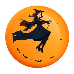 Halloween Flying Witch Button vector style, illustrator,