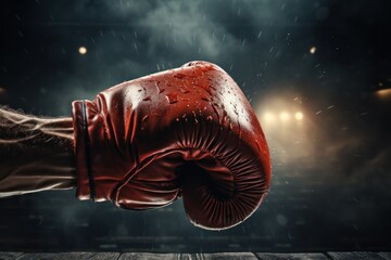 Muscular male boxer wearing boxing grove. Generative AI - Powered by Adobe