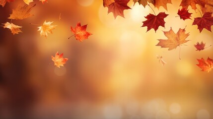 Naklejka na ściany i meble Maple leaves in flight against an autumn backdrop.