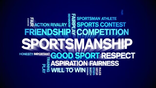 Sportsmanship animated tag word cloud;text design animation kinetic typography seamless loop.