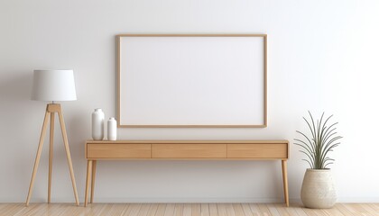 Minimalist Frame and Wooden Console with Silhouette Lighting