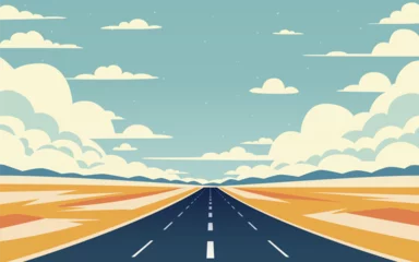 Deurstickers Road to infinity, vacation trip, banner horizon road sky. Vector illustration © hobbitfoot