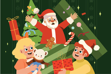 Santa Claus Gift and Christmas Tree | Winter Christmas Theme Card