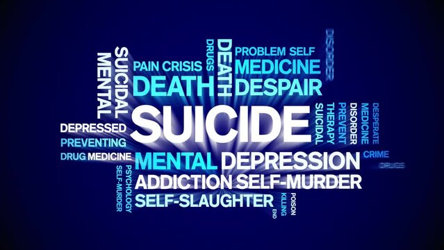 Suicide animated tag word cloud;text design animation kinetic typography seamless loop.