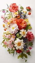 A bouquet of colorful flowers on a white surface