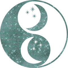 yin yang mit Mond in türkis Diamanteffekt mit transparentem Hintergrund  - obrazy, fototapety, plakaty