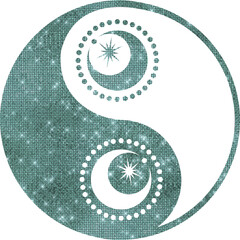 yin yang mit Mond in türkis Diamanteffekt mit transparentem Hintergrund  - obrazy, fototapety, plakaty