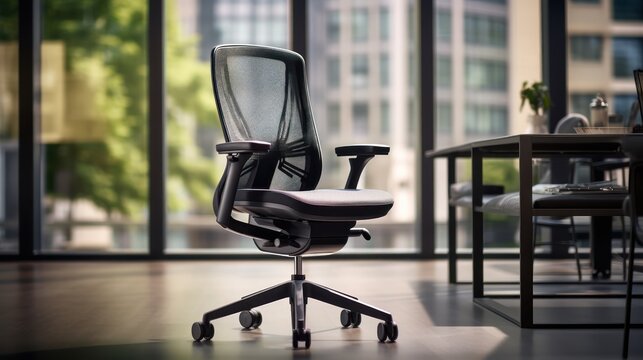 An Ergonomic Home Office Chair Complements The Adjustable Standing Desk Setup.