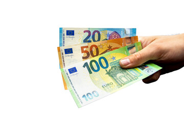 Euro bills held by a hand