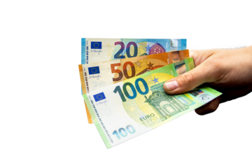 Euro bills held by a hand