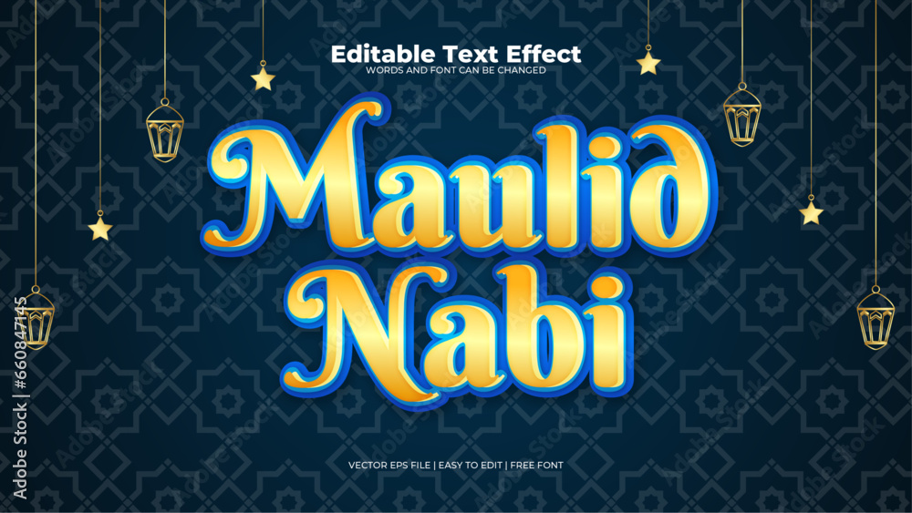 Wall mural Blue and gold maulid nabi 3d editable text effect - font style - Wall murals