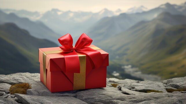 A wrapped gift featuring a bow, placed against a simple backdrop.