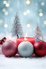 Naklejka na ściany i meble christmas decoration with candle and christmas balls