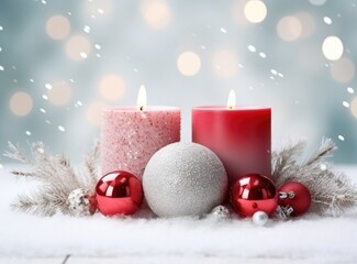 Fototapeta na wymiar christmas decoration with candle and christmas balls
