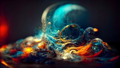 ethereal swirls of ink in water dramatic lighting beautiful blue teal orange red yellow intricate galaxy inlay ultra high detail dreamlike atmosphere peace surreal texture subconscious laser sharp  - obrazy, fototapety, plakaty