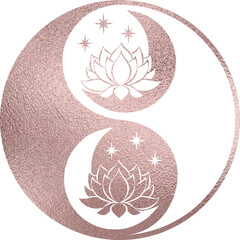yin yang mit Lotusblume in rosegold mit transparentem Hintergrund  - obrazy, fototapety, plakaty